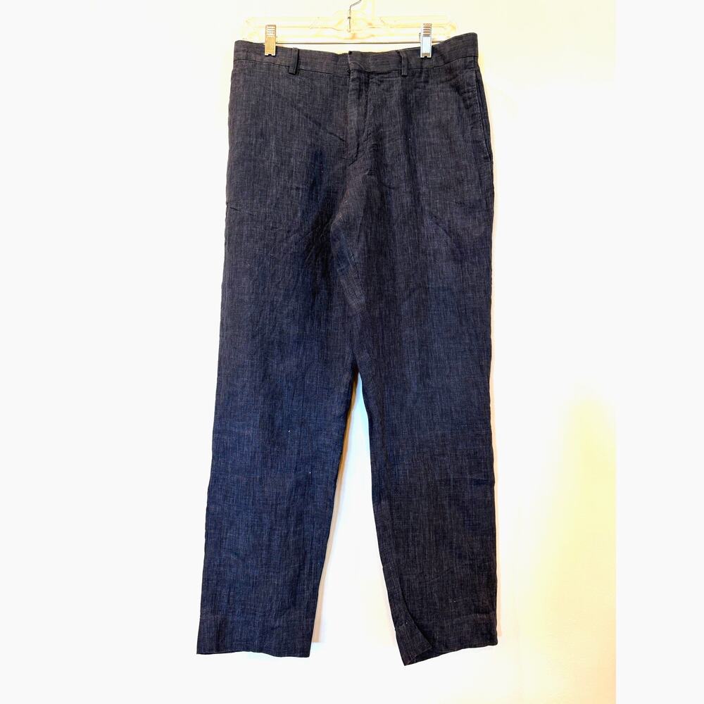COS 100% linen straight leg cropped ankle pant navy EU 34 US 4 lined